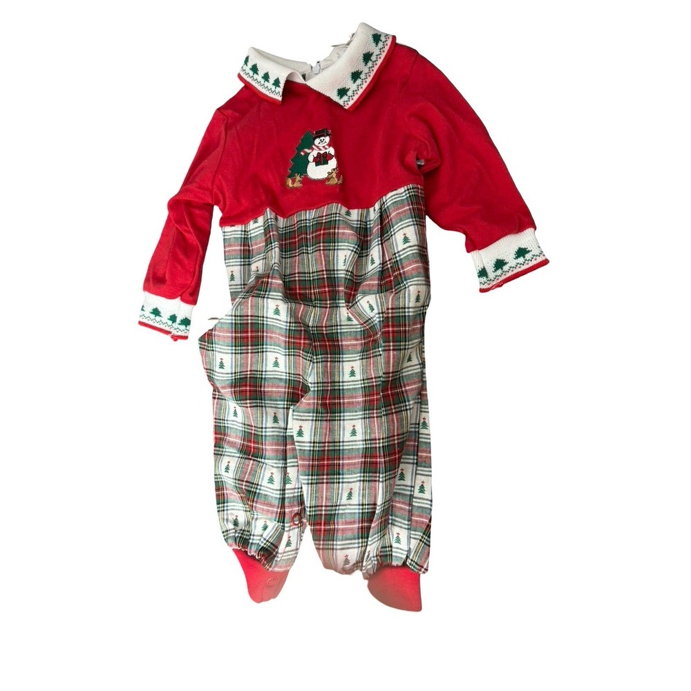 Michael James sz 6-9 monthes Christmas Plaid‎ one piece romper USA made new